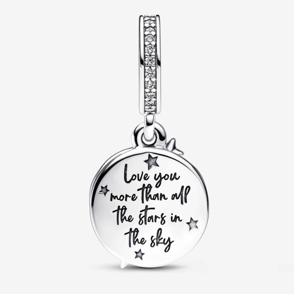 NWOT Two-tone Shooting Star Double Dangle Charm Pendant Sterling Silver 925 - Picture 3 of 16